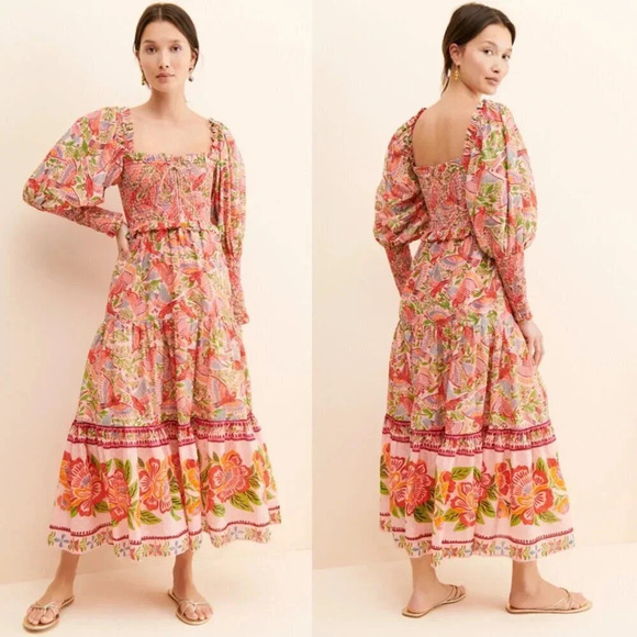 Anthropologie Farm Rio Macaw Flight Smocked Dress Size Medium NWOT $270 - Picture 16 of 16